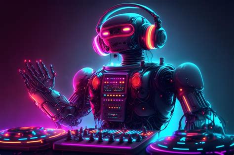 Robot Disc Jockey Al Dj Mixer E Giradischi Riproduce In Discoteca