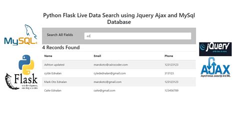 Python Flask Live Data Search Using Jquery Ajax And Mysql Database