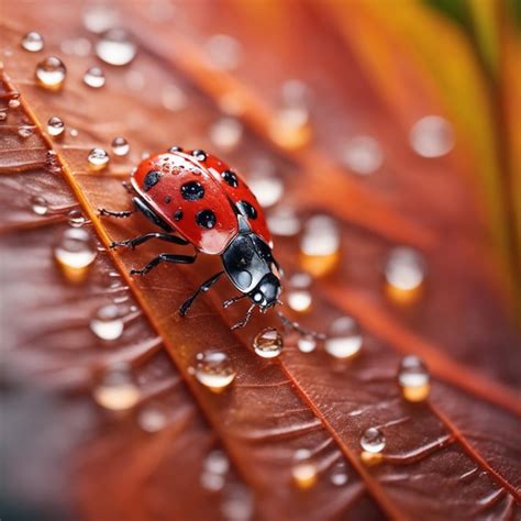 Premium Ai Image Macro Of Bright Red Ladybug On An Autumn Leaf