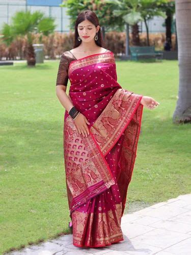 Royal Fuchsia Pink Saree In Soft Silk With Three Colored Zari Shivam