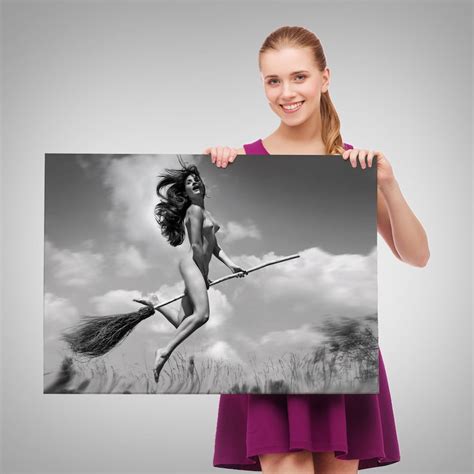 Flying Witch On A Broom Wall Art Naked Woman Wall Painting Etsy