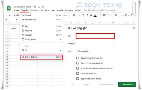 Google E Tablolarda Arama Nasıl Yapılır ZOOMTEKNO