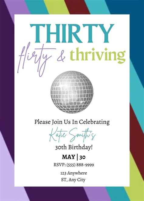 Thirty Flirty And Thriving Invitation 30th Birthday 13 Going Etsy