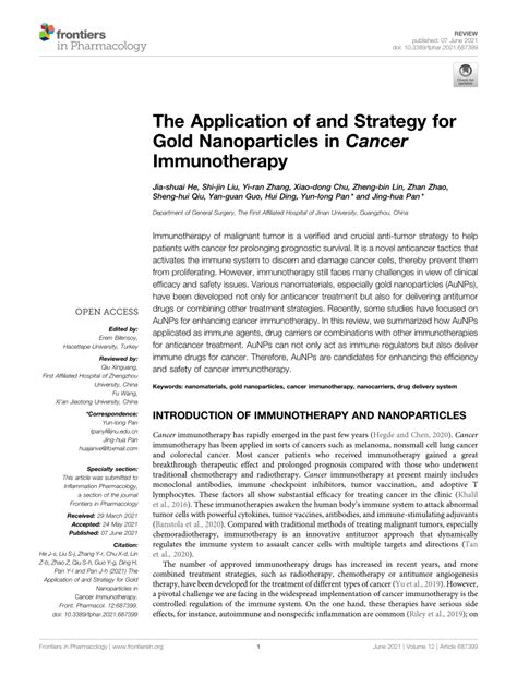 Pdf The Application Of And Strategy For Gold Nanoparticles In Cancer Immunotherapy