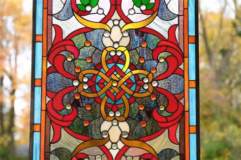 W X H Handcrafted Jeweled Stained Glass Window Panel Ebay