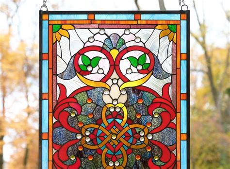 W X H Handcrafted Jeweled Stained Glass Window Panel Ebay