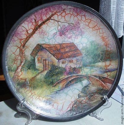 Тарелка стекло 'Идиллия' | Decoupage plates, Decoupage, Ikebana
