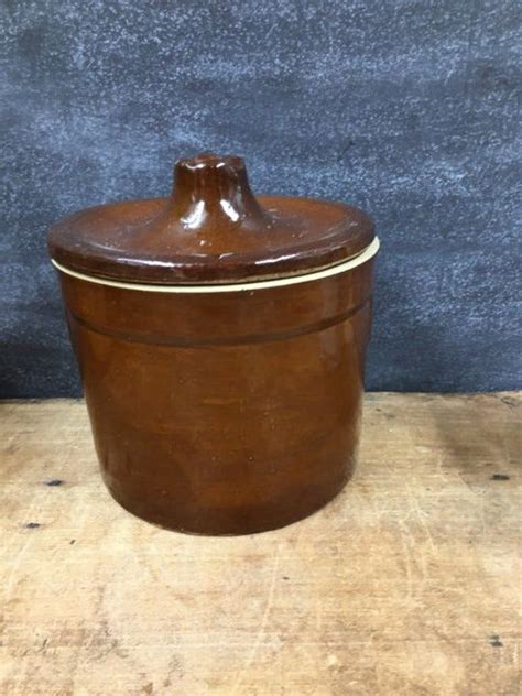 Crock With Lid Vintage Brown Cheese Crock Rustic Farmhouse Kitchen No