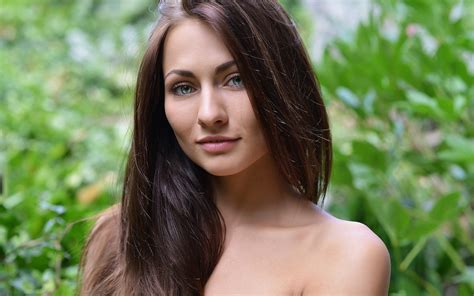 Wallpaper Face Eyes Long Hair Nature Brunette Bare Shoulders