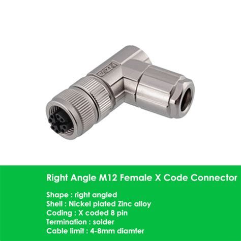 Right Angle M X Coded Female Pin Field Wireable Connector Shine