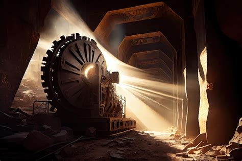 Premium AI Image | Mining equipment in a shadowy shaft with sunlight ...