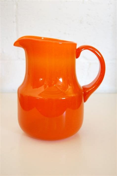 Vintage Swedish Orange Art Glass Pitcher By Erik Höglund Boda For Sale At 1stdibs Orange Pitcher