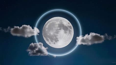 Premium Photo Full Moon Shining Halo A Few White Clouds Float Night