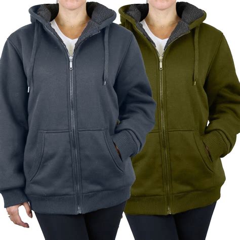 2 Pack Women S Heavyweight Loose Fit Sherpa Fleece Lined Zip Hoodie