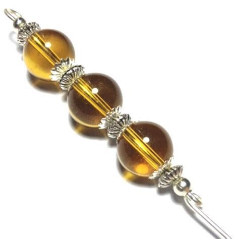 6 Amber Yellow Glass Bead Hat Pin Vintage Tibetan Antique Silver Style