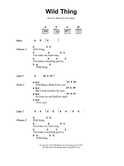 Wild Thing Guitar Chords Lyrics Zzounds