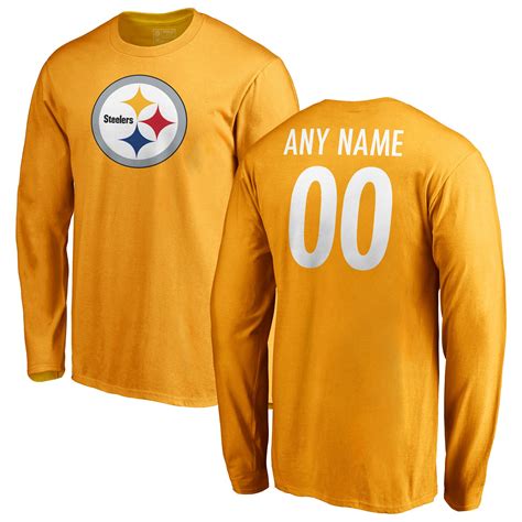 Nfl Pro Line Pittsburgh Steelers Gold Personalized Name And Number Logo Long Sleeve T Shirt