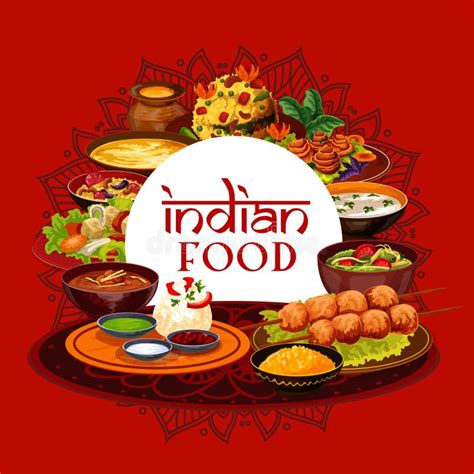 Indian Food Cuisine Dishes Restaurant Menu Cover Stock Vector