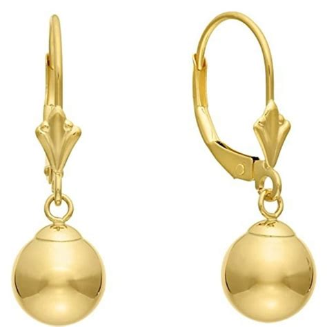 14k Gold 8mm Ball Dangle Leverback Earrings