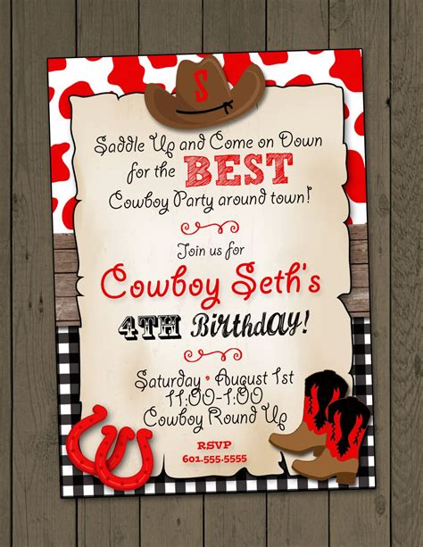 Cowboy Birthday Party Invitation Cowboy Invitation Digital Invitation