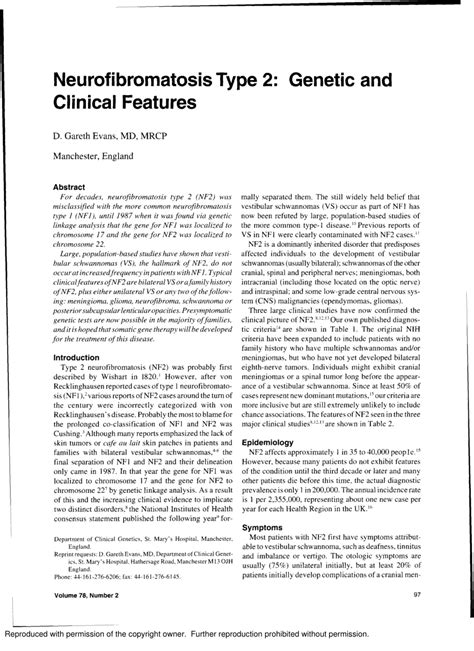 Pdf Neurofibromatosis Type 2 Genetic And Clinical Features