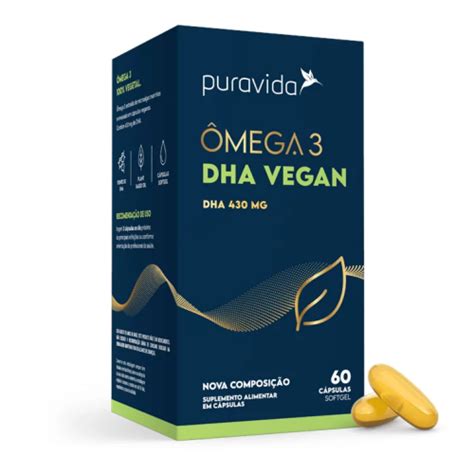 Vegan ômega 3 DHA 60 Cápsulas Pura Vida Corpo Vida Suplementos