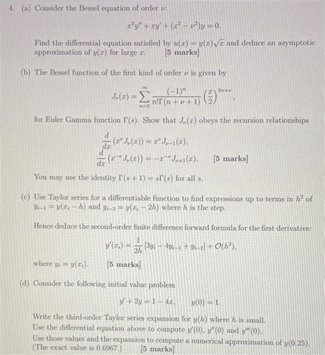 Solved 4 a Consider the Bessel equation of order ν Chegg