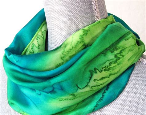 Silk Scarf Hand Painted In Peridot And Teal Greens Etsy