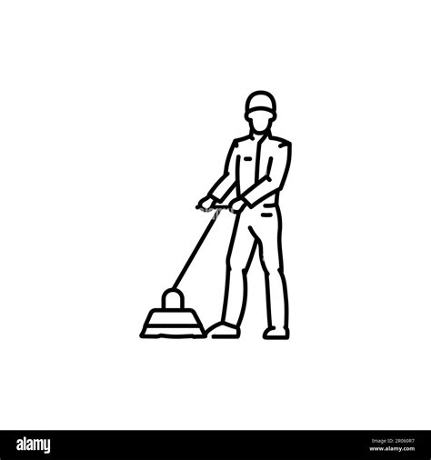 Man With A Mop Black Line Icon Cleaning Company Pictogram For Web