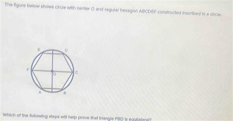 The Figure Below Shows Circle With Center O And Regular Hexagon ABCDEF