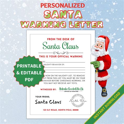 Editable And Printable Warning Letter From Santa In A Fillable Pdf