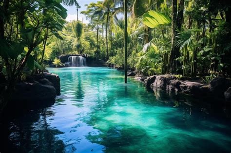 Premium AI Image | a waterfall in a tropical forest