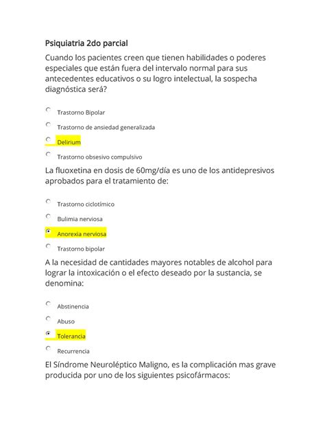 Psiquiatria 2do Parcial Por Resolver Mio Psiquiatria 2 Do Parcial