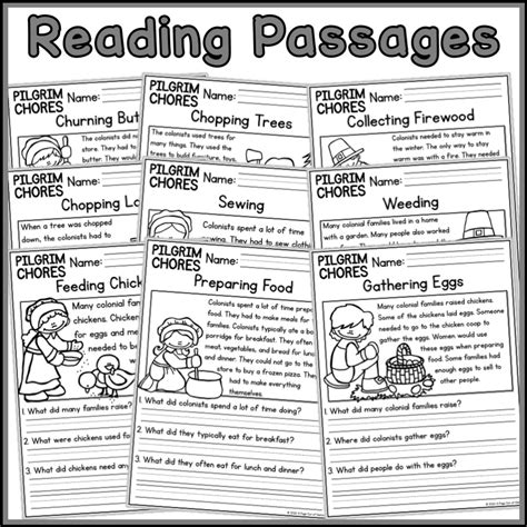 Pilgrim Chores Social Studies Reading Comprehension Passages K 2 Made