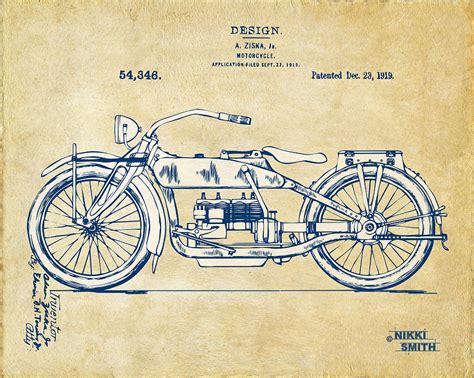 Vintage Harley Davidson Motorcycle Patent Artwork Digital Art By