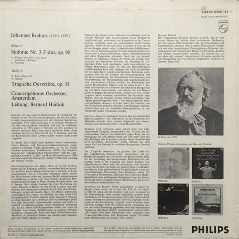 Symphony No 3 Tragic Overture By Johannes Brahms