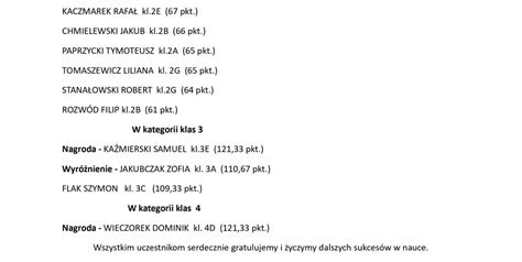 Wyniki Og Lnopolskiego Konkursu Nauk Przyrodniczych Wietlik Szko A