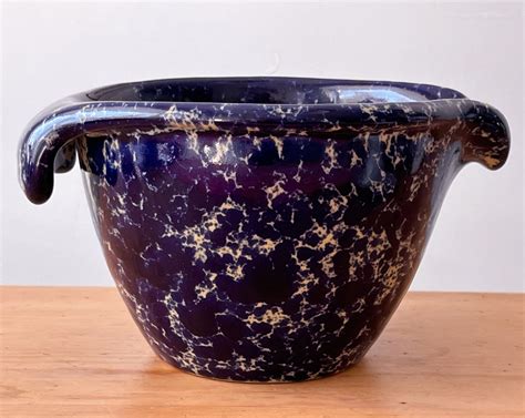 Vintage Bennington Pottery Dark Blue Agate Batter Bowl 1880 Etsy