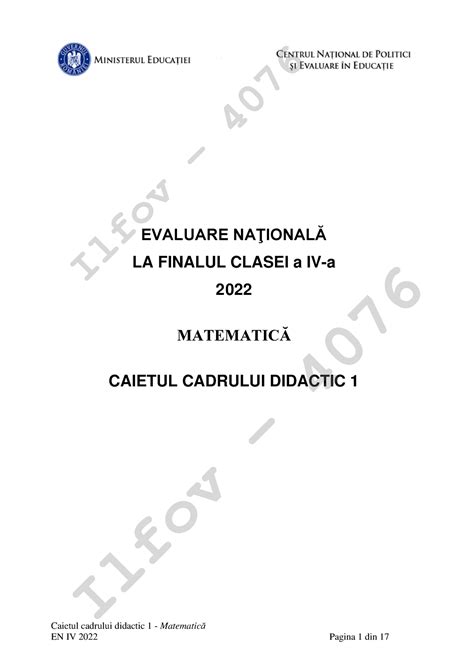 EN IV Matematica Caiet Cadru Didactic 1 Caietul Cadrului Didactic 1