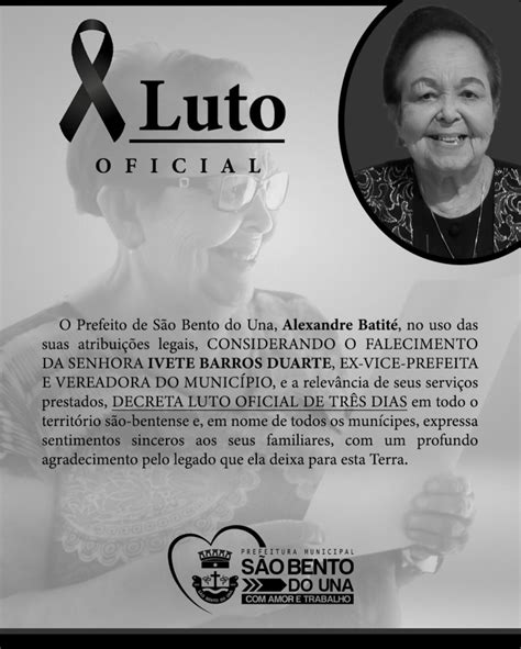 Luto Oficial Prefeitura De S O Bento Do Una Pe