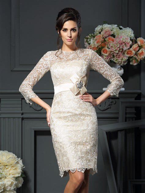 Sheath Column Scoop Bowknot Sleeves Short Lace Mother Of The Bride