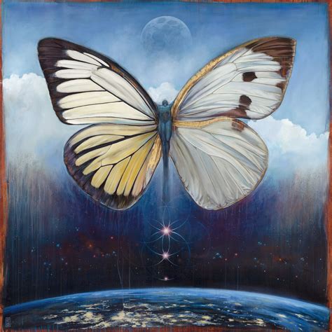 surreal figurative butterfly ascending  earth   moon
