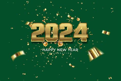 contento nuevo año 2024 dorado 3d números con oro papel picado y