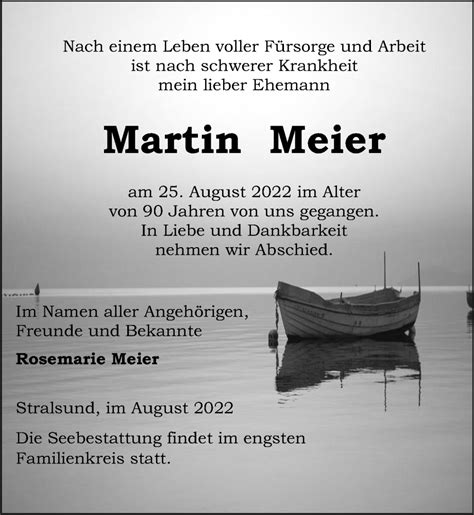 Traueranzeigen Von Martin Meier Trauer Anzeigen De