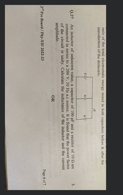 Ratio Of The Total Electrostatic Energy Stored In Both Capacitors Before