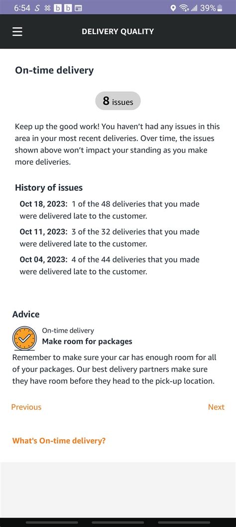 time  delivered  late package    week  flex