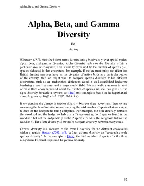 (PDF) Alpha, beta and gamma diversity