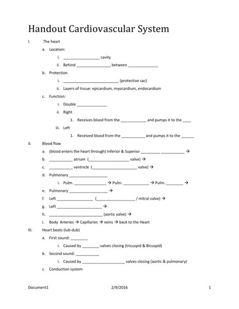 Lecture Handout Cardio Vascular System