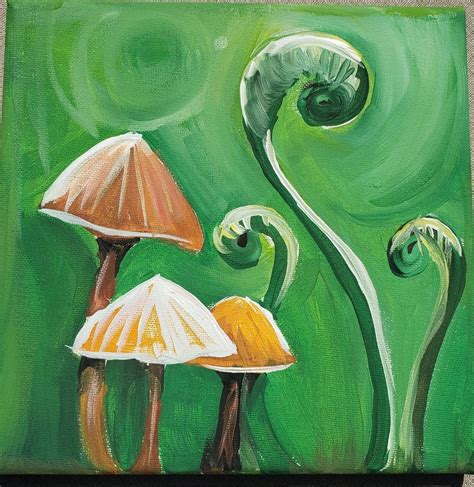 Mushrooms And Ferns Original 8x8 Painting Etsy