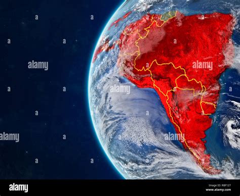 América Latina Desde El Espacio Sobre El Modelo Del Planeta Tierra Con Las Fronteras Del País Y